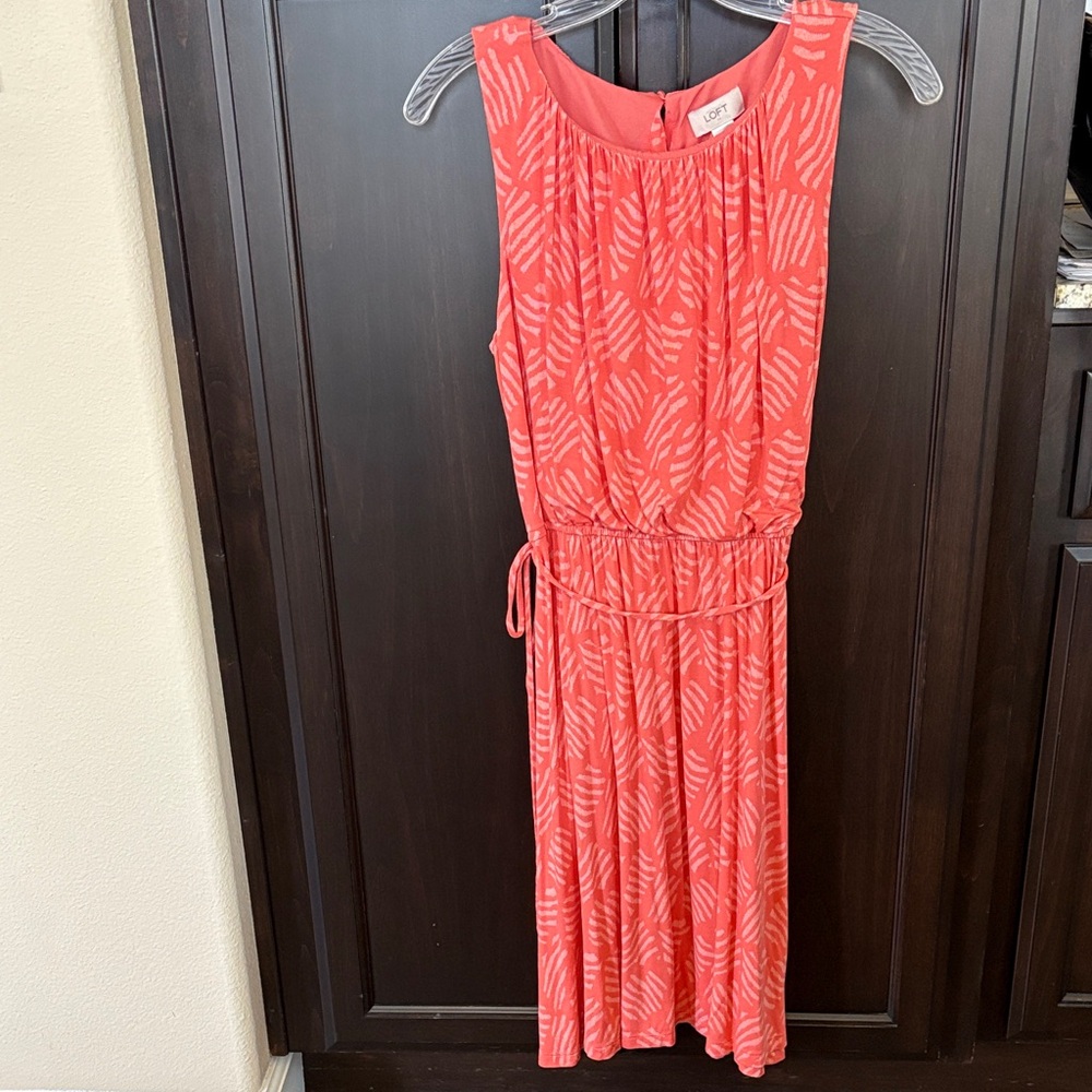 LOFT Red Leaf Print Midi Dress